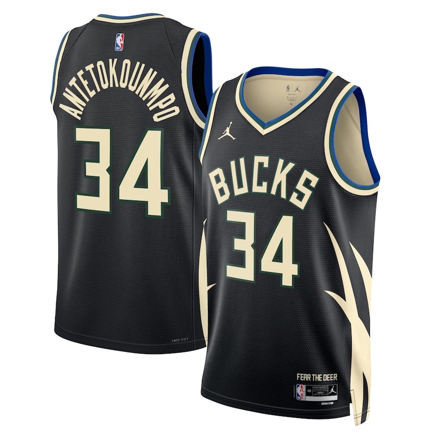 Giannis Antetokounmpo 34 Milwaukee Bucks Unisex Swingman Basketball Jersey - Statement Edition - Black - JS471 