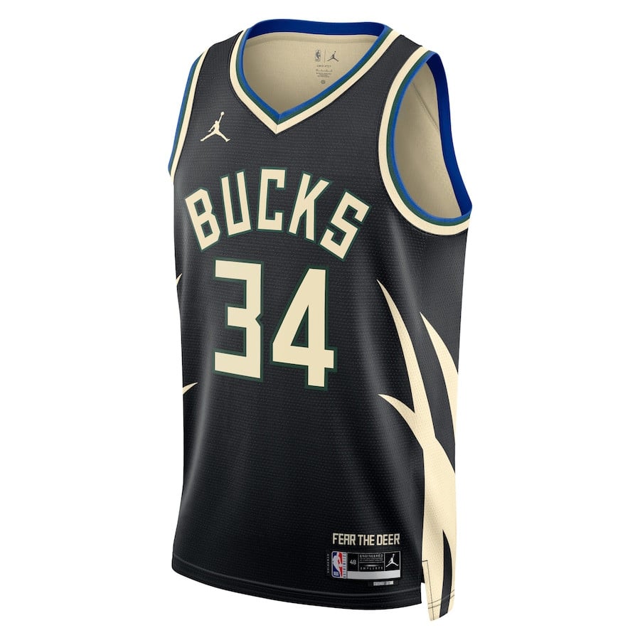 Alternative view of Giannis Antetokounmpo 34 Milwaukee Bucks Unisex Swingman Basketball Jersey - Statement Edition - Black - JS471 
