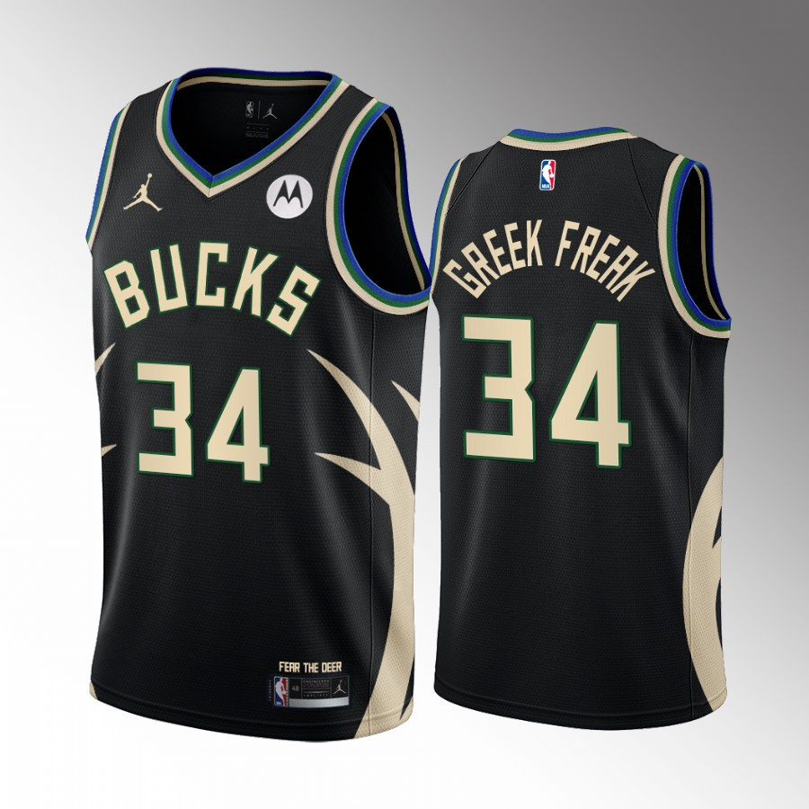 Giannis Antetokounmpo Greek Freak 34 Milwaukee Bucks Black Basketball Jersey Statement - JS495 