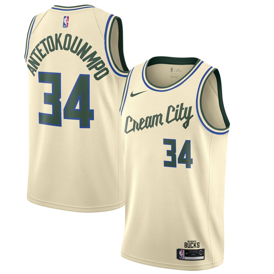 Giannis Antetokounmpo Milwaukee Bucks 2019/20 Finished Swingman Basketball Jersey Cream - City Edition