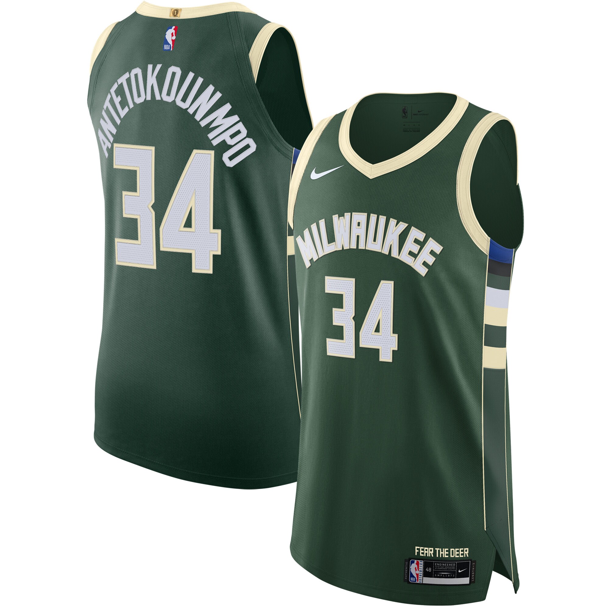 Giannis Antetokounmpo Milwaukee Bucks Authentic Basketball Jersey - Icon Edition - Hunter Green