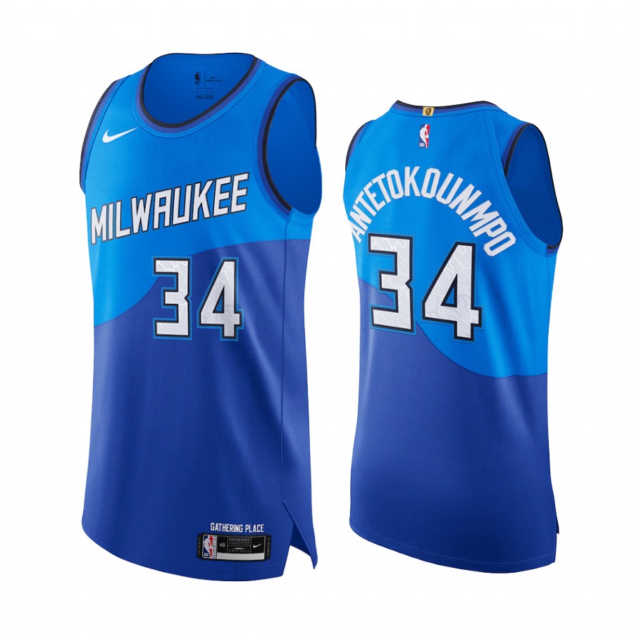 Giannis Antetokounmpo Milwaukee Bucks Blue City Edition 2020-21 Basketball Jersey Player