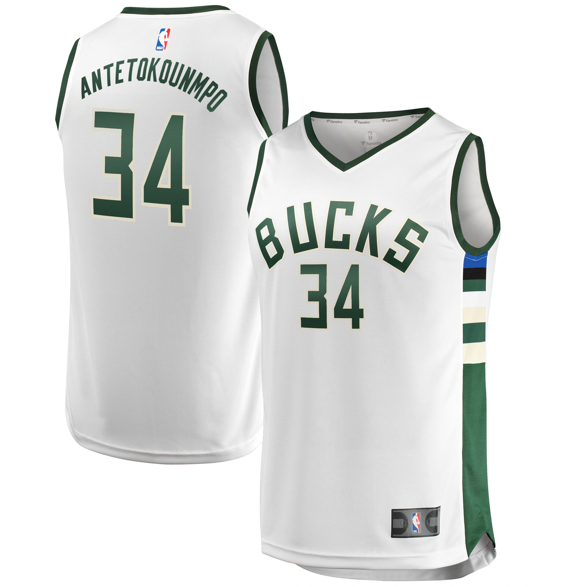 Alternative view of Giannis Antetokounmpo Milwaukee Bucks Fanatics Branded Fast Break Replica Basketball Jersey White - Association Edition