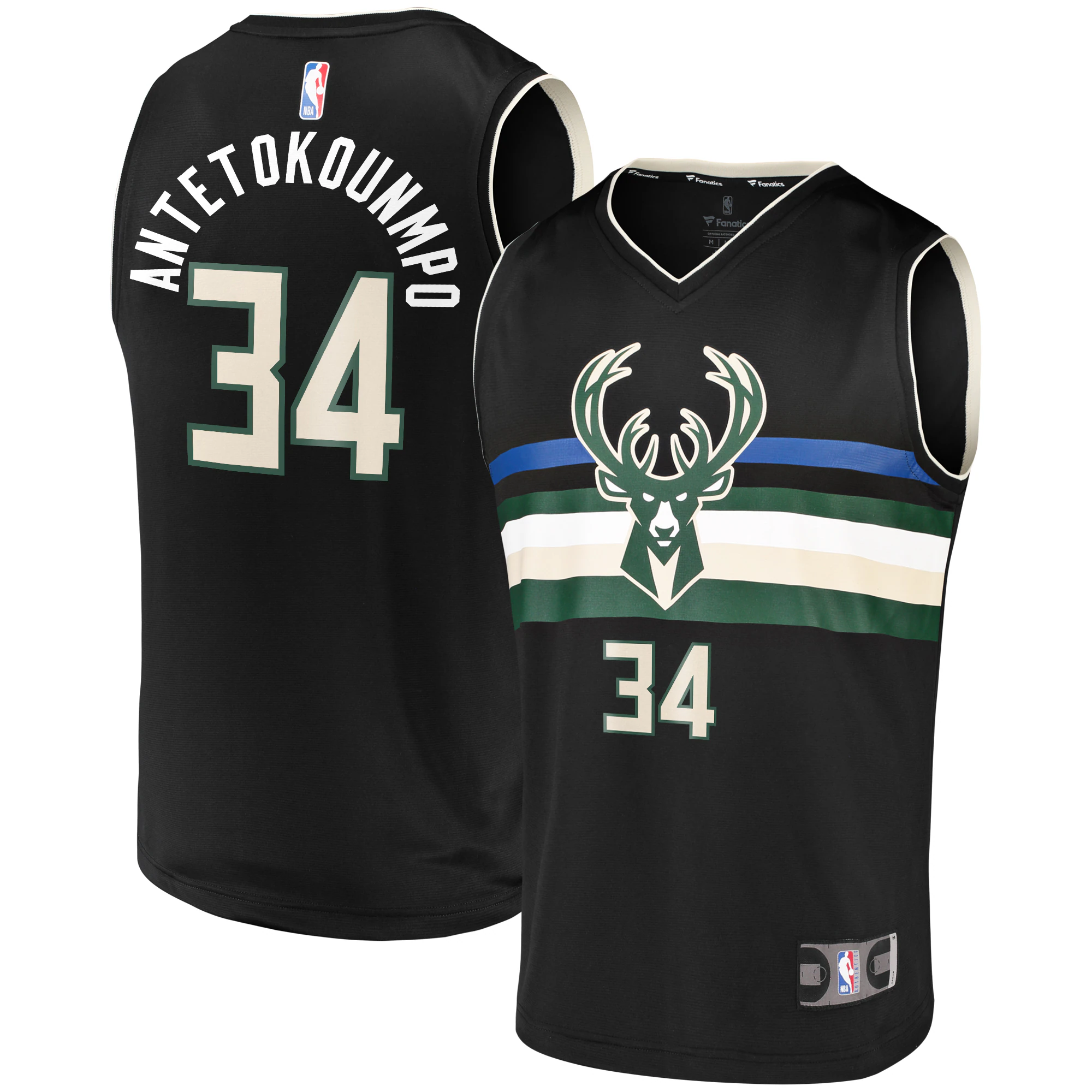 Alternative view of Giannis Antetokounmpo Milwaukee Bucks Fanatics Branded Fast Break Team Replica Basketball Jersey – Statement Edition – Black