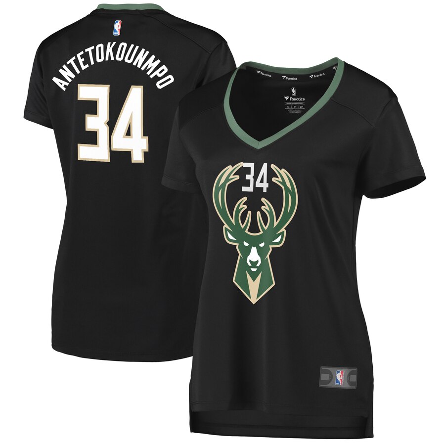 Giannis Antetokounmpo Milwaukee Bucks Fanatics Branded Women's Fast Break Replica Player Basketball Jersey - Statement Edition - Black