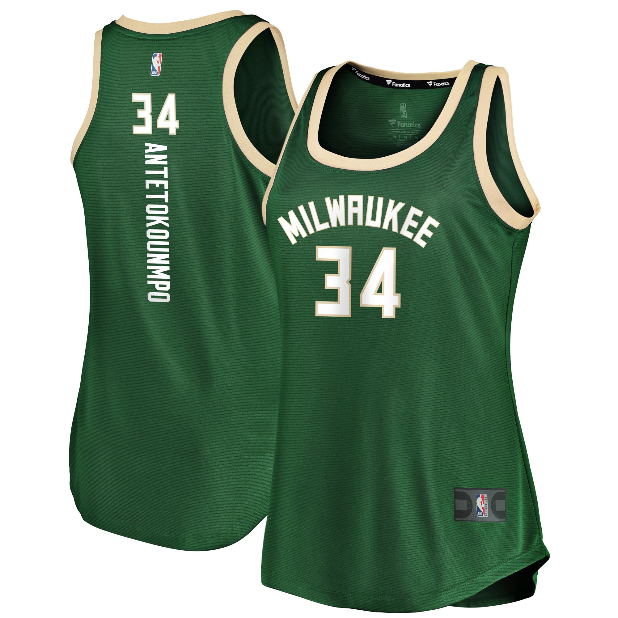 Alternative view of Giannis Antetokounmpo Milwaukee Bucks Fanatics Branded Women’s Fast Break Tank Basketball Jersey – Icon Edition – Hunter Green