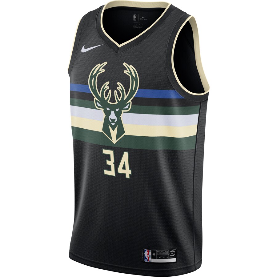 Alternative view of Giannis Antetokounmpo Milwaukee Bucks Finished Swingman Basketball Jersey Black - Statement Edition