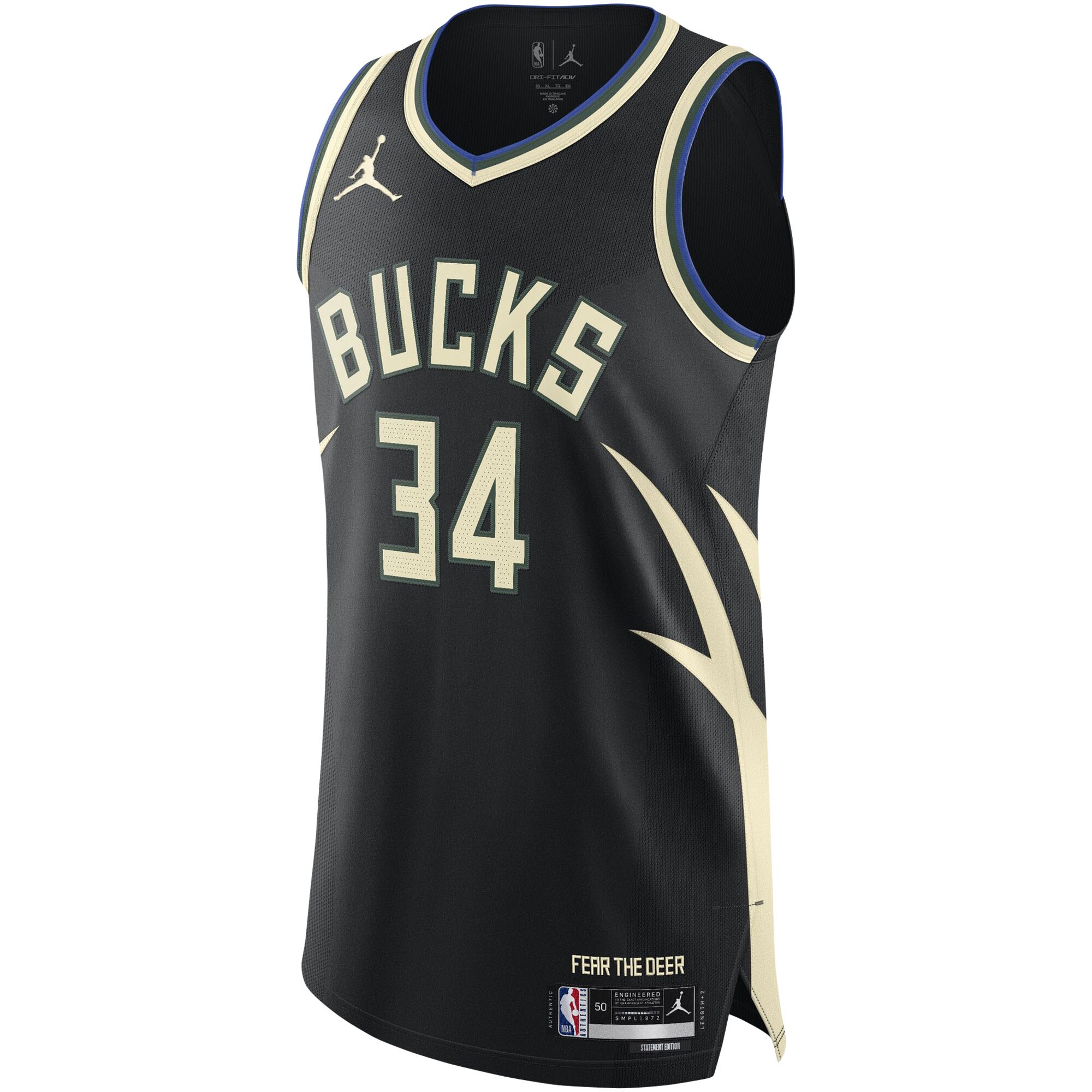 Alternative view of Giannis Antetokounmpo Milwaukee Bucks Jordan Brand Authentic Player Basketball Jersey - Statement Edition - Black