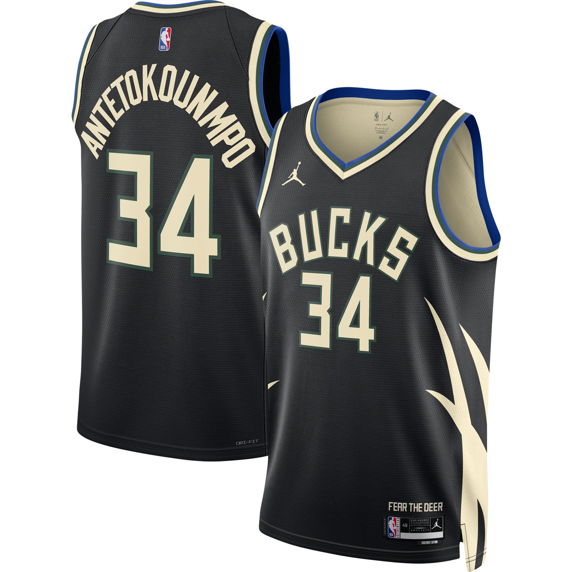 Alternative view of Giannis Antetokounmpo Milwaukee Bucks Jordan Brand Unisex Swingman Basketball Jersey – Statement Edition – Black