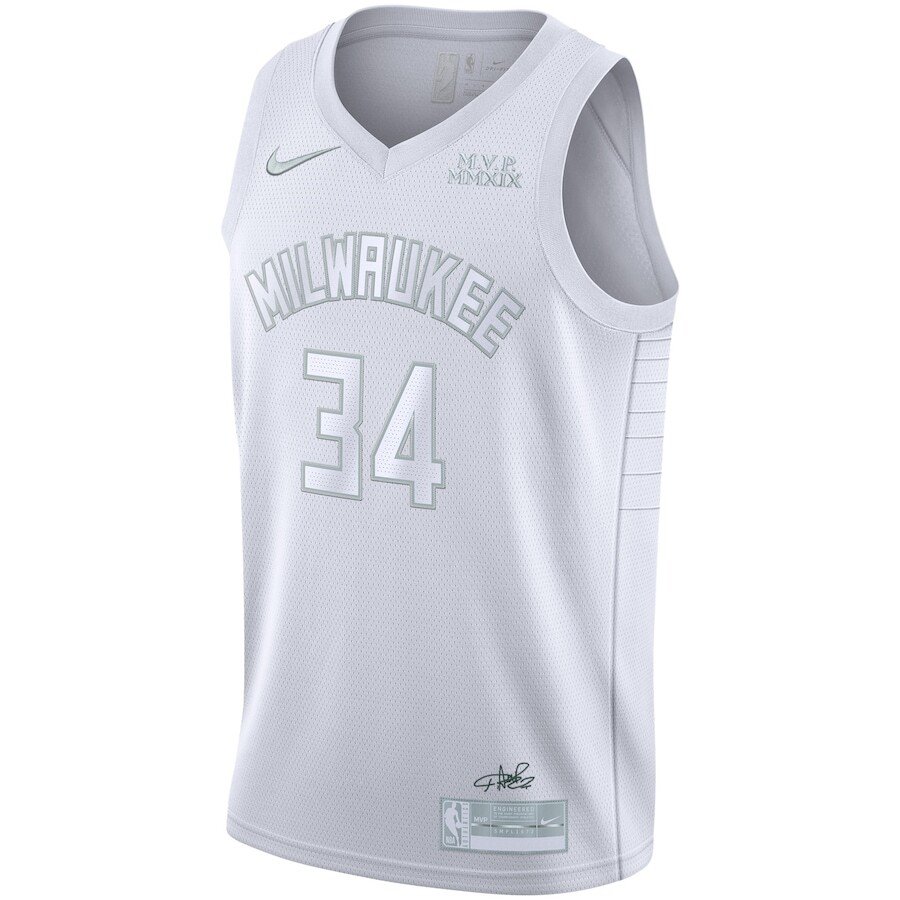 Alternative view of Giannis Antetokounmpo Milwaukee Bucks Mvp Authentic Performance Basketball Jersey - White