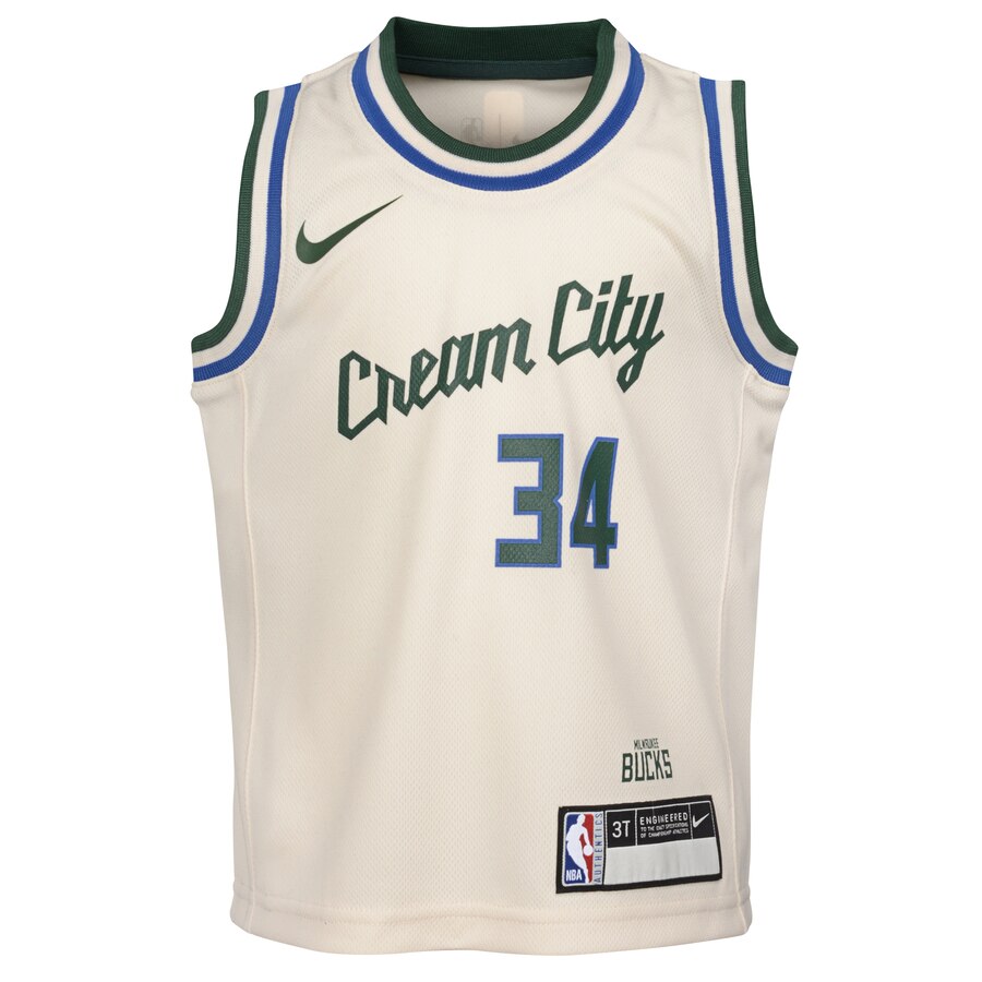 Alternative view of Giannis Antetokounmpo Milwaukee Bucks Preschool 2019/20 City Edition Replica Basketball Jersey - Cream