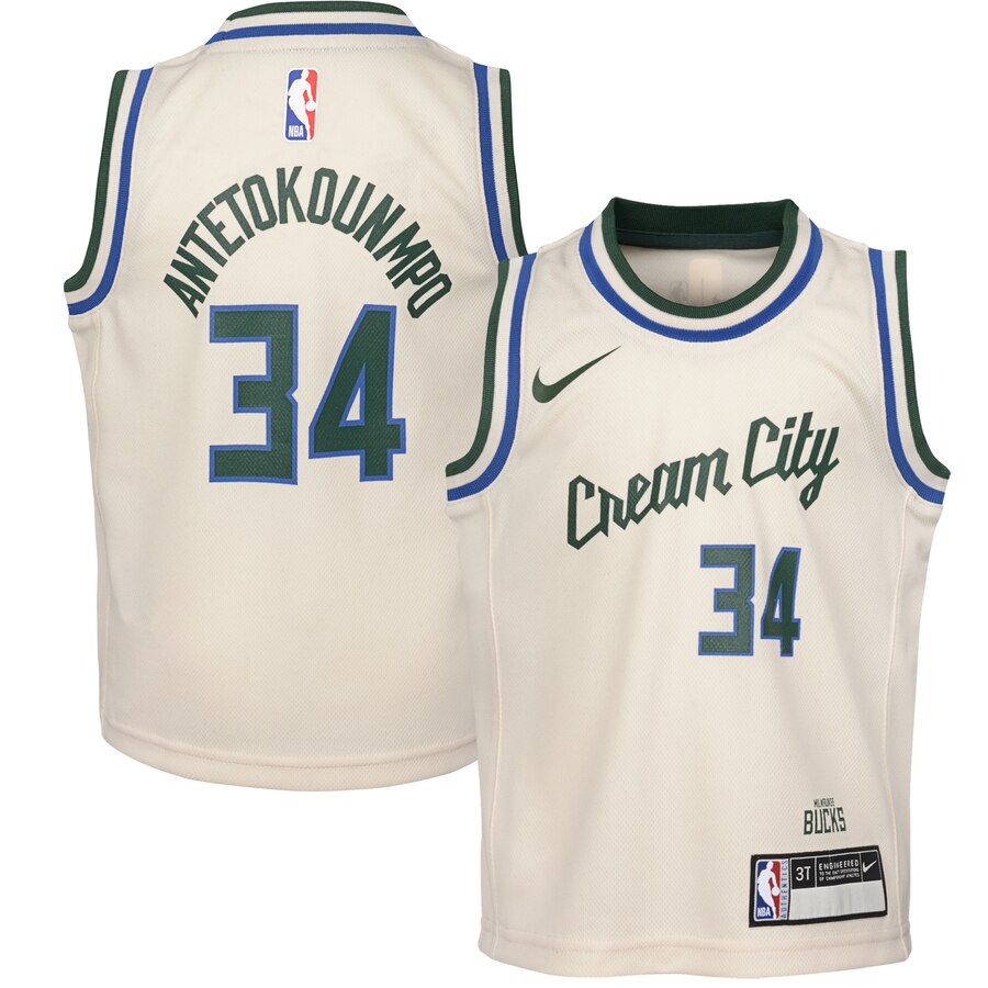 Giannis Antetokounmpo Milwaukee Bucks Toddler 2019/20 City Edition Replica Player Basketball Jersey - Cream