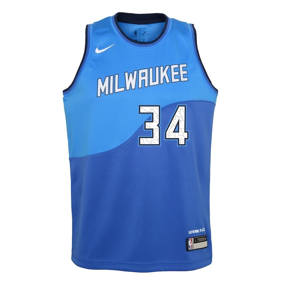 Alternative view of Giannis Antetokounmpo Milwaukee Bucks Youth 2020/21 Swingman Basketball Jersey Royal - City Edition