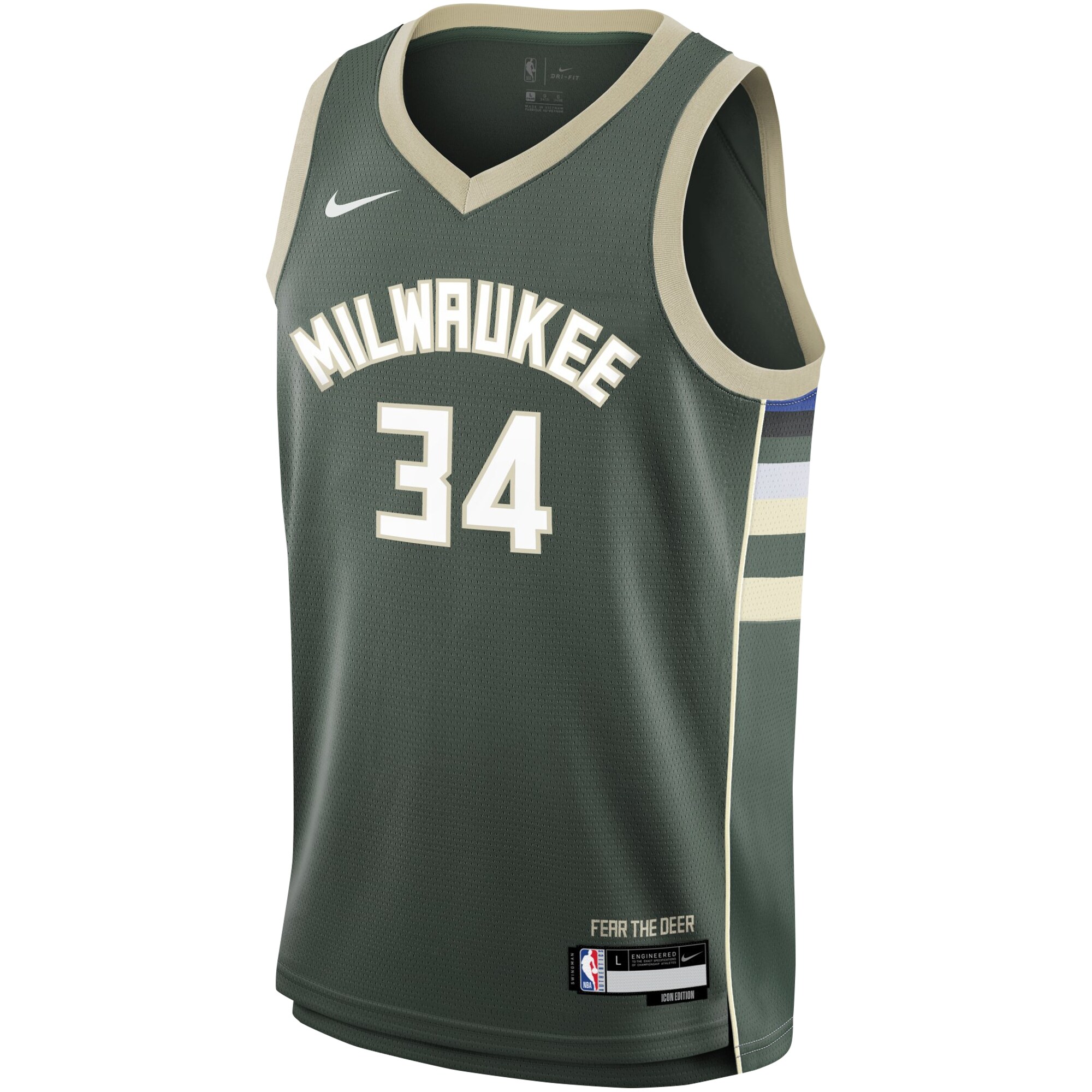 Alternative view of Giannis Antetokounmpo Milwaukee Bucks Youth Swingman Basketball Jersey - Icon Edition - Hunter Green