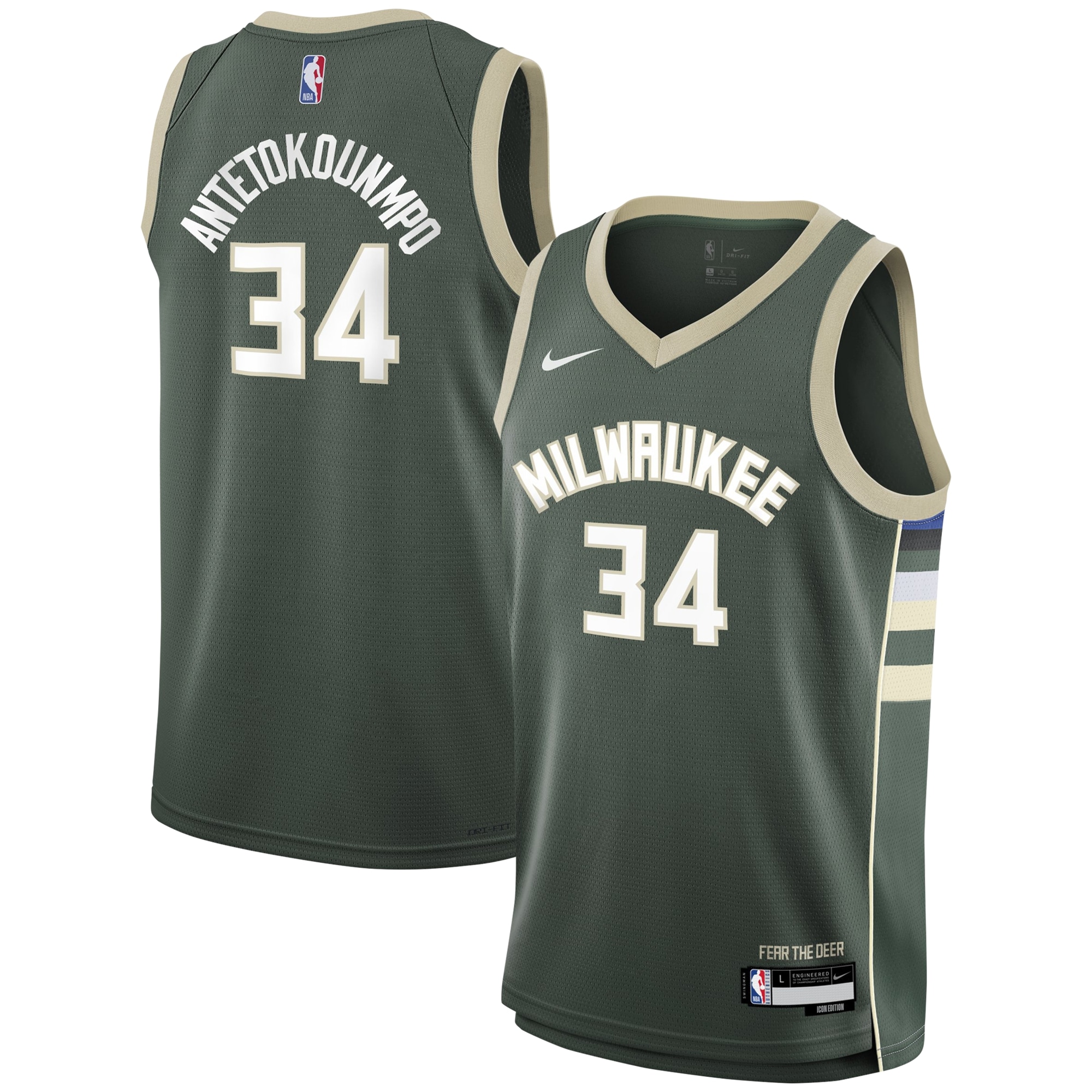 Giannis Antetokounmpo Milwaukee Bucks Youth Swingman Basketball Jersey - Icon Edition - Hunter Green