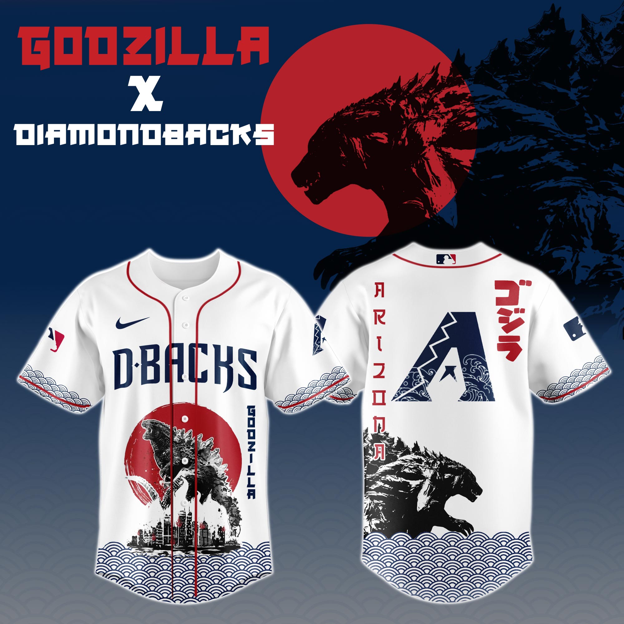 Godzilla X Arizona Diamondbacks Mlb Custom Baseball Jersey