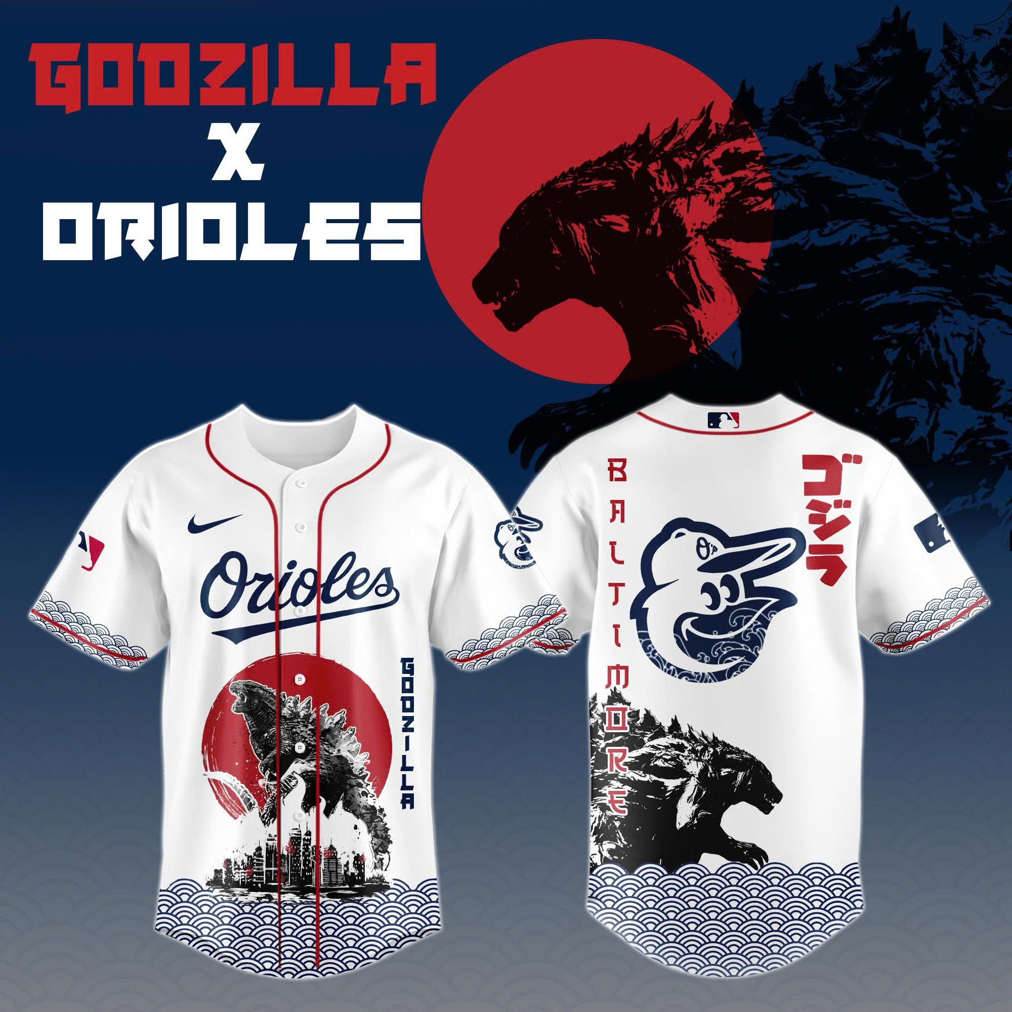 Godzilla X Baltimore Orioles Mlb Custom Baseball Jersey
