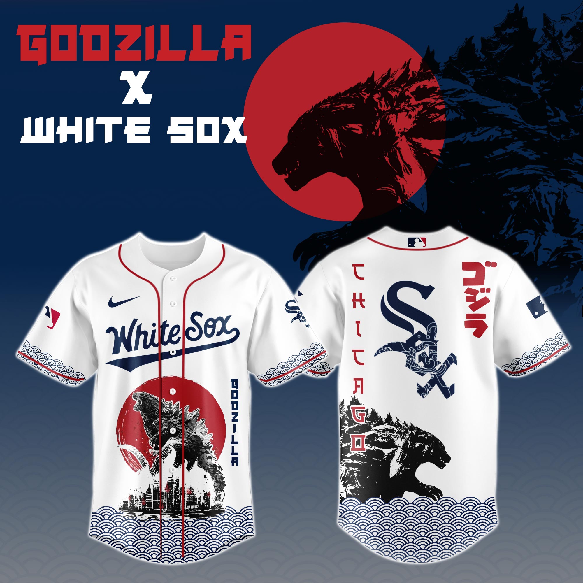 Godzilla X Chicago White Sox Custom Baseball Jersey