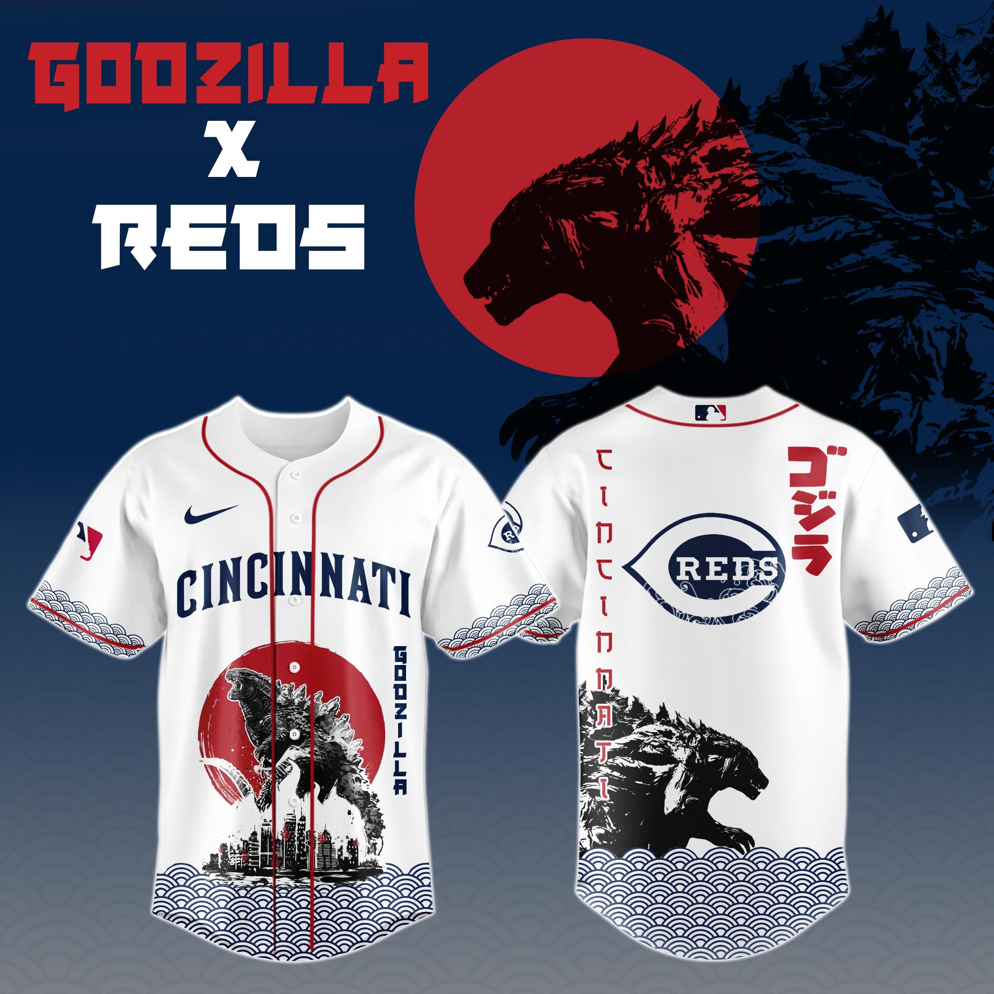 Godzilla X Cincinnati Reds Mlb Custom Baseball Jersey