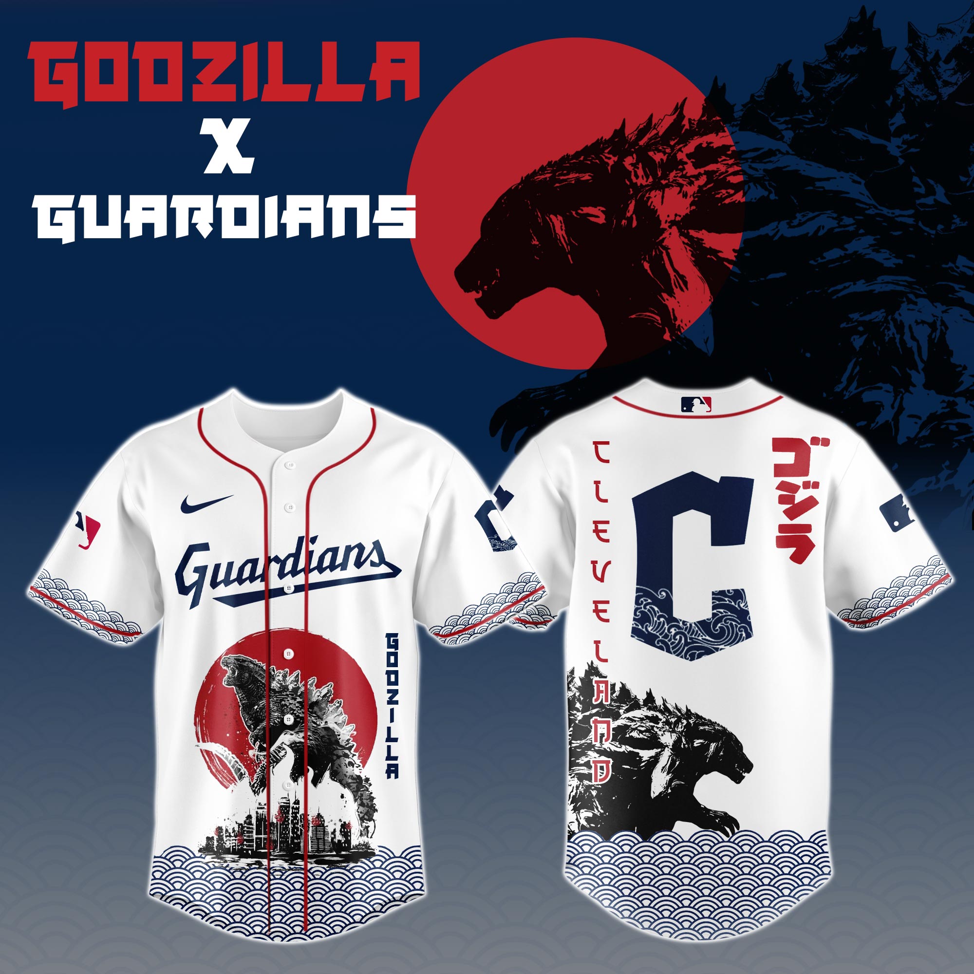 Godzilla X Cleveland Guardians Mlb Custom Baseball Jersey