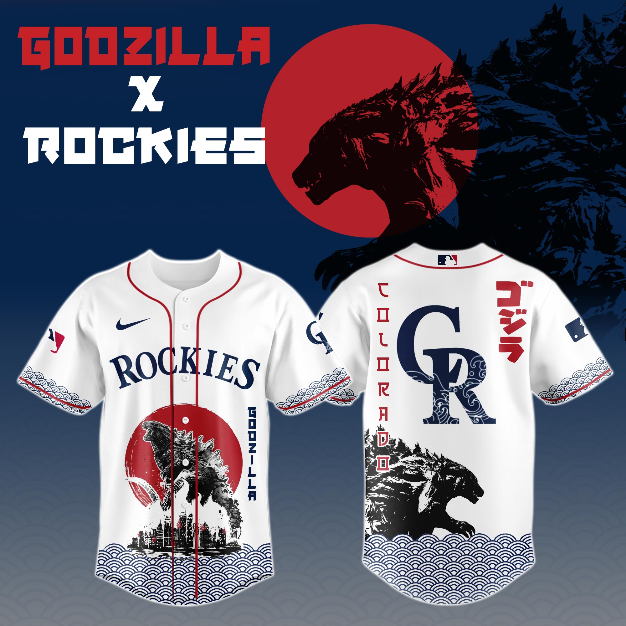 Godzilla X Colorado Rockies Mlb Custom Baseball Jersey
