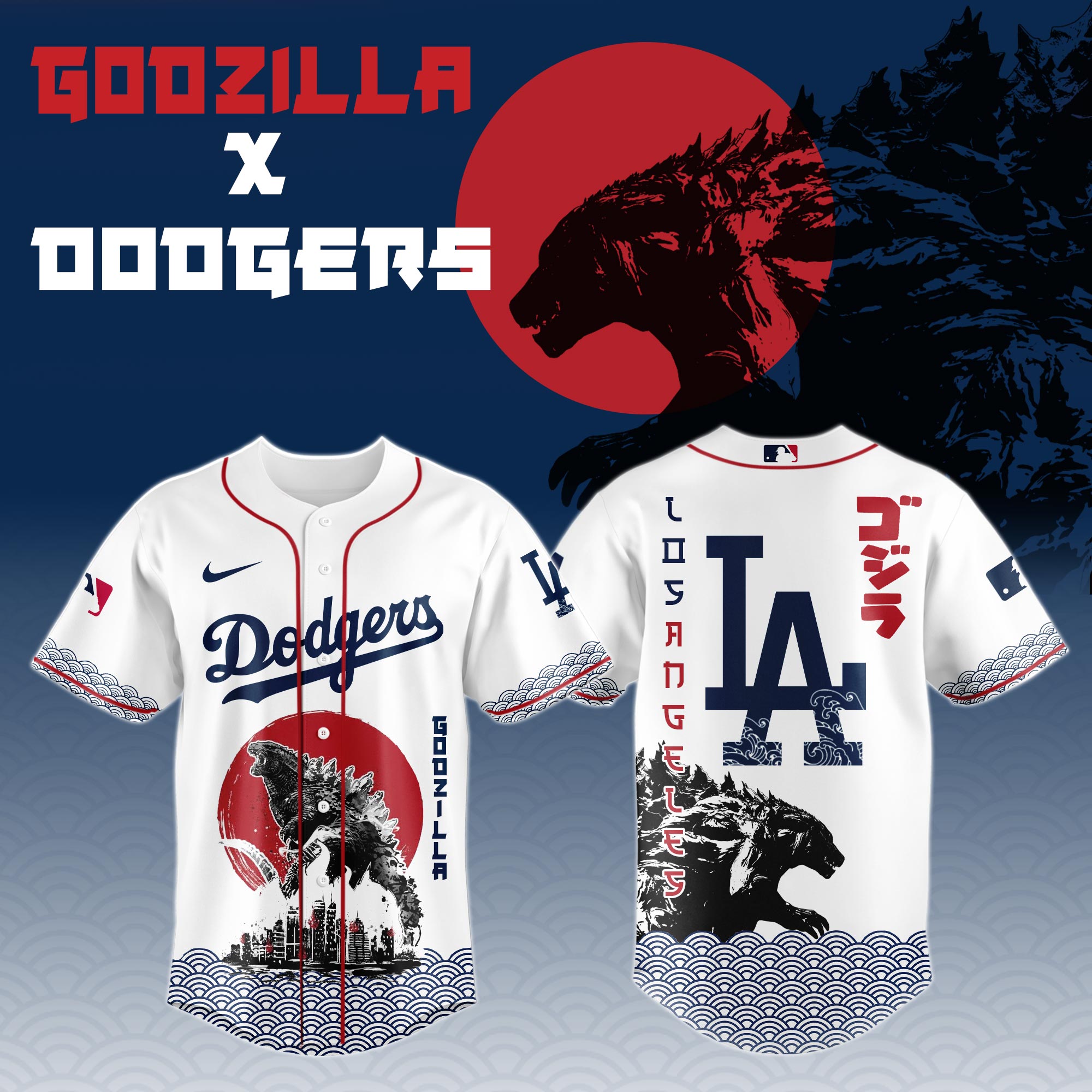 Godzilla X Los Angeles Dodgers Mlb Custom Baseball Jersey