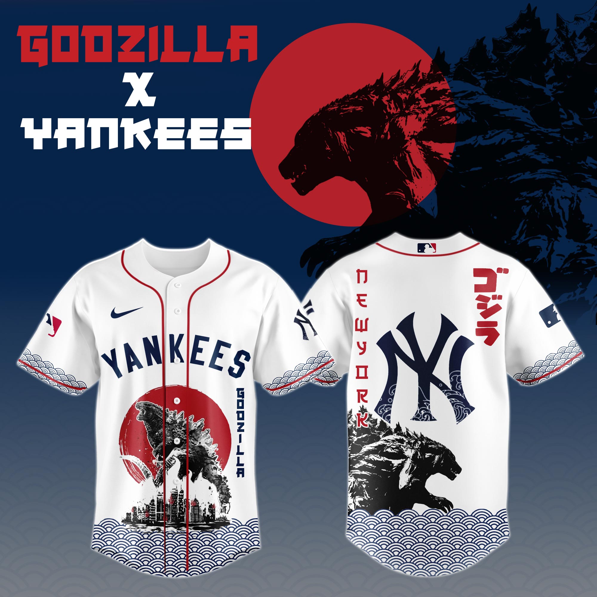 Godzilla X New York Yankees Custom Baseball Jersey