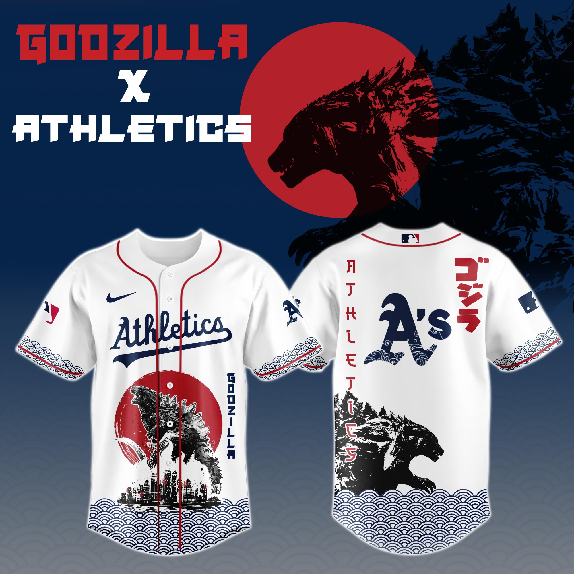 Godzilla X Oakland Athletics Mlb Custom Baseball Jersey