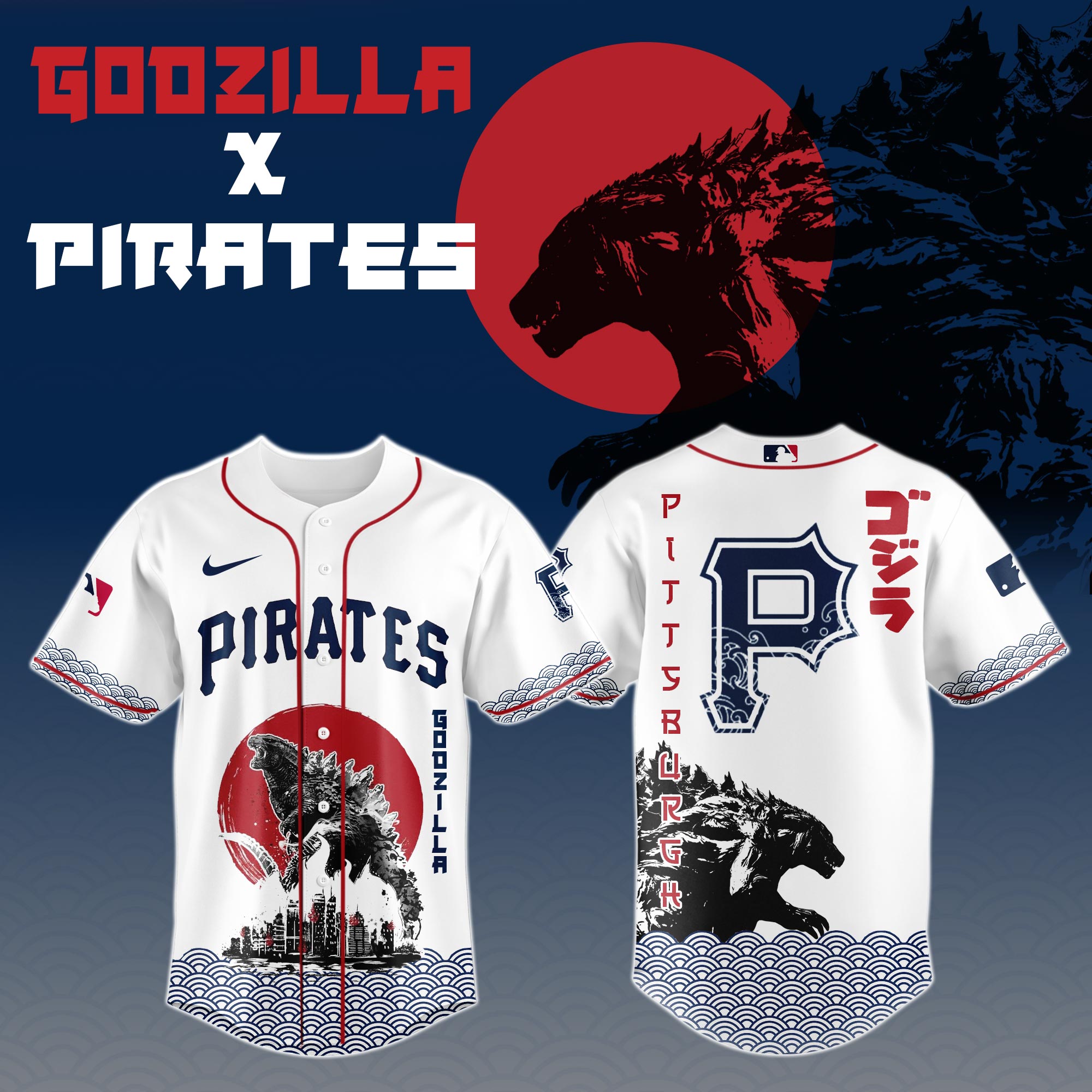 Godzilla X Pittsburgh Pirates Custom Baseball Jersey
