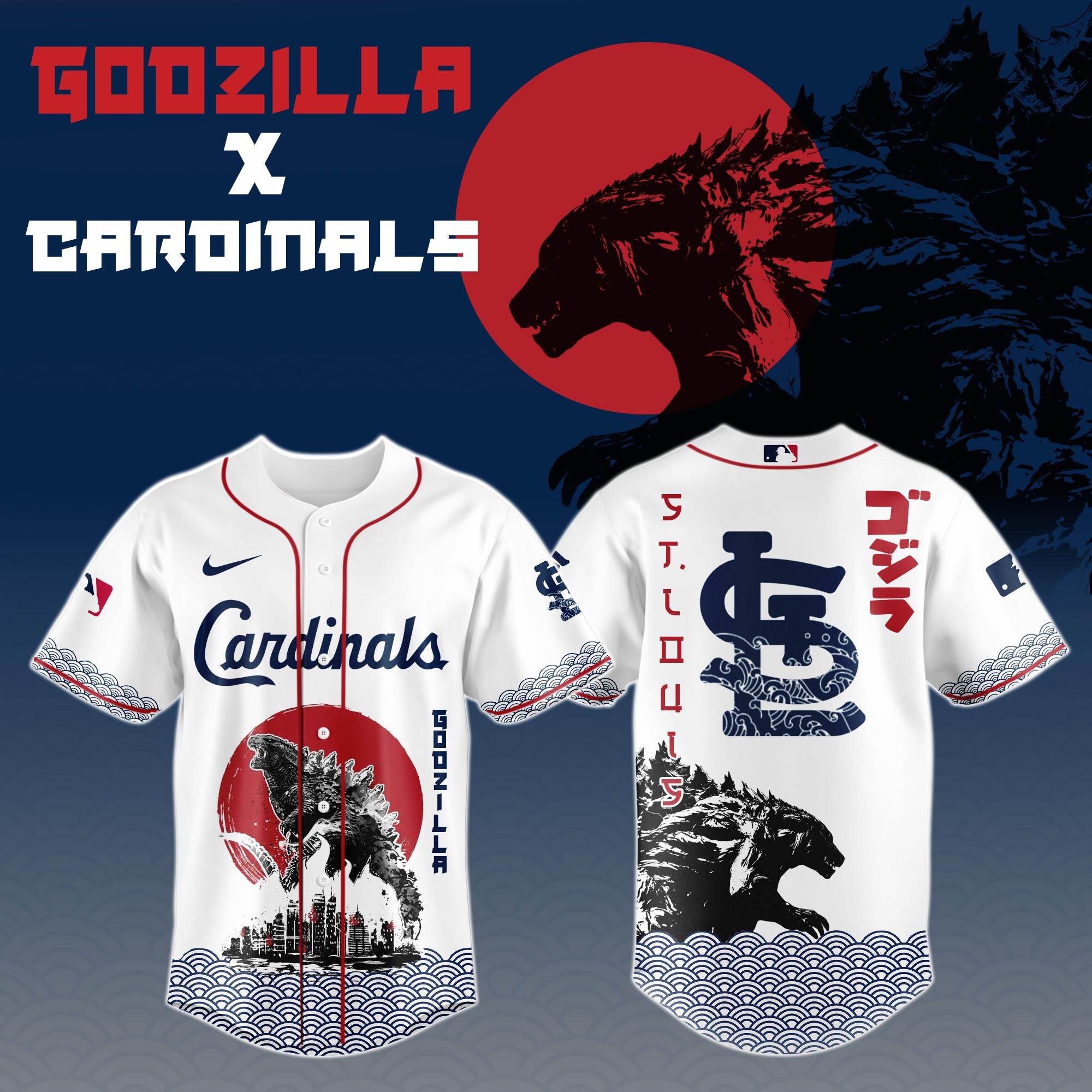 Godzilla X St.louis Cardinals Custom Baseball Jersey