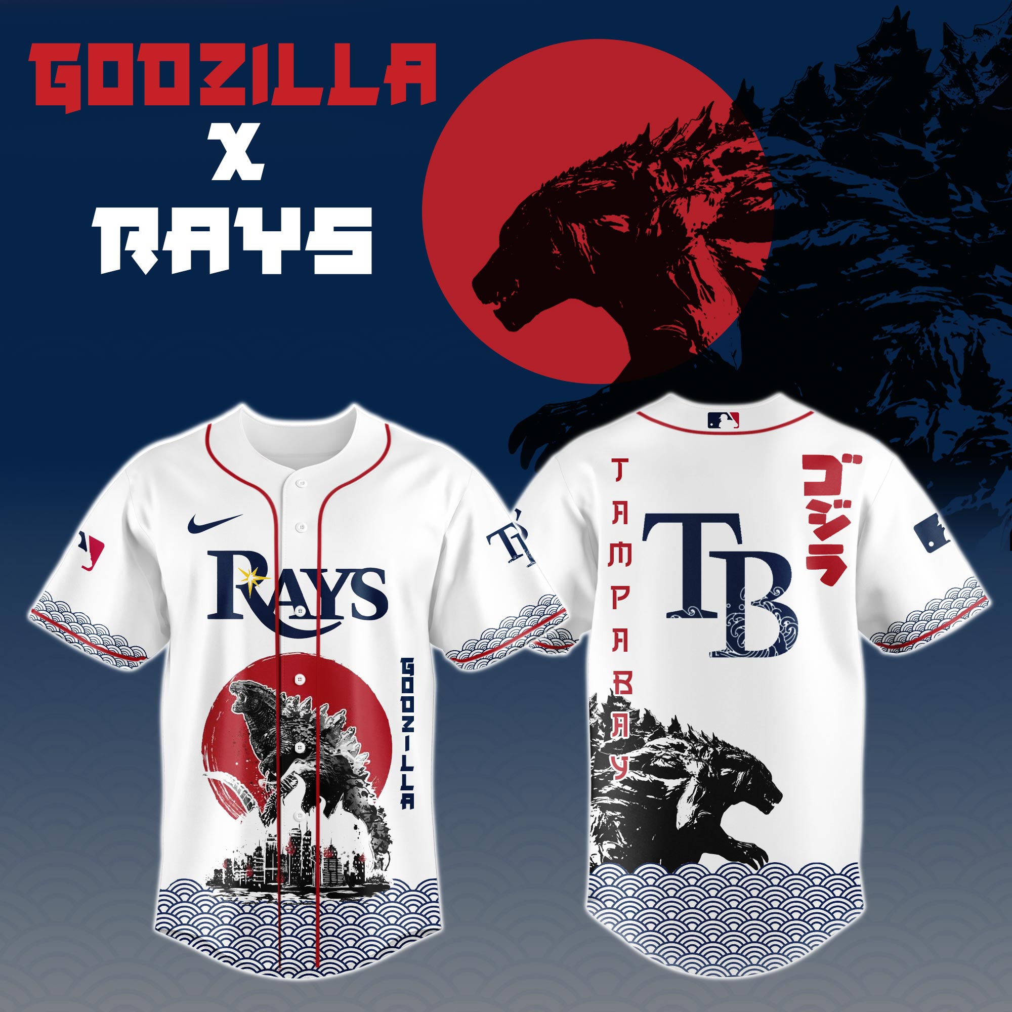 Godzilla X Tampa Bay Rays Mlb Custom Baseball Jersey