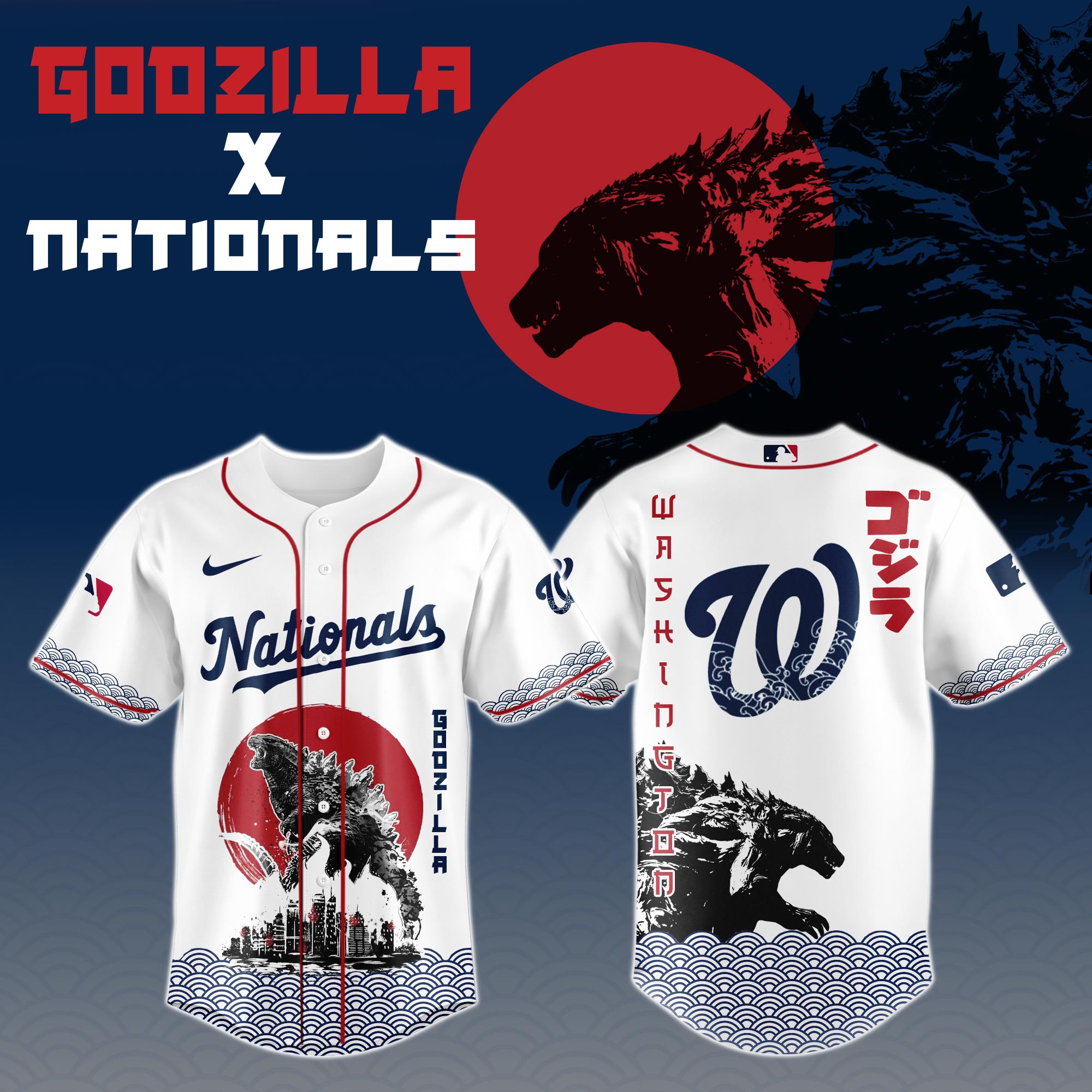Godzilla X Washington Nationals Custom Baseball Jersey