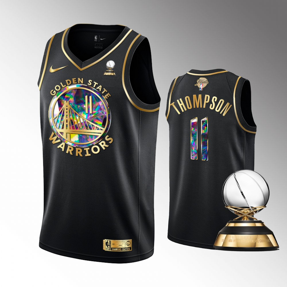 Golden State Warriors 2022 Western Conference Champions Klay Thompson Black Diamond Edition Basketball Jersey