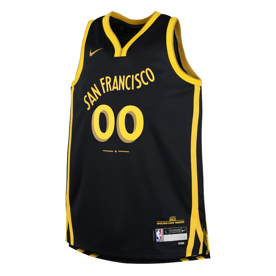 Alternative view of Golden State Warriors 2023/24 City Edition Swingman Custom YOUTH Basketball Jersey - Black - JS817 