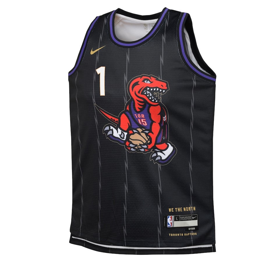 Alternative view of Grady Dick 1 Toronto Raptors 2024/25 Swingman Player YOUTH Basketball Jersey - City Edition - Black - JS553 
