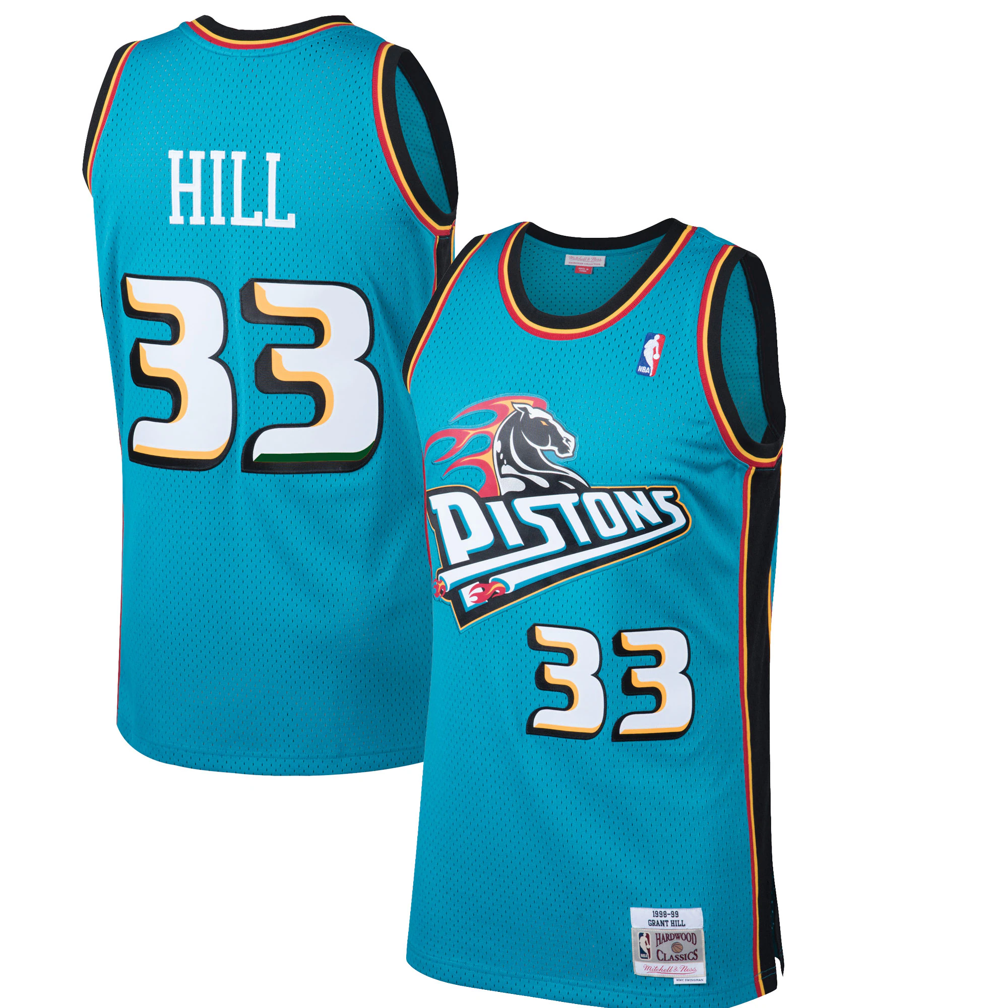 Alternative view of Grant Hill Detroit Pistons Mitchell & Ness 1998-99 Hardwood Classics Swingman Basketball Jersey - Teal