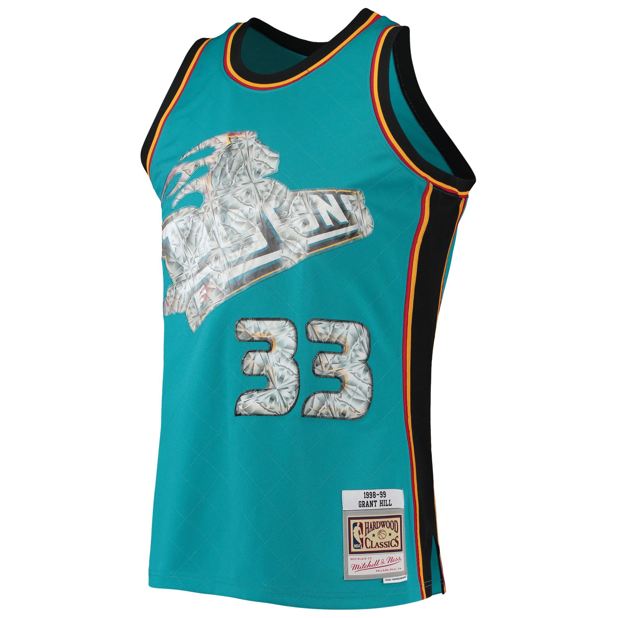 Alternative view of Grant Hill Detroit Pistons Mitchell & Ness 1998/99 Hardwood Classics Nba 75th Anniversary Diamond Swingman Basketball Jersey - Teal
