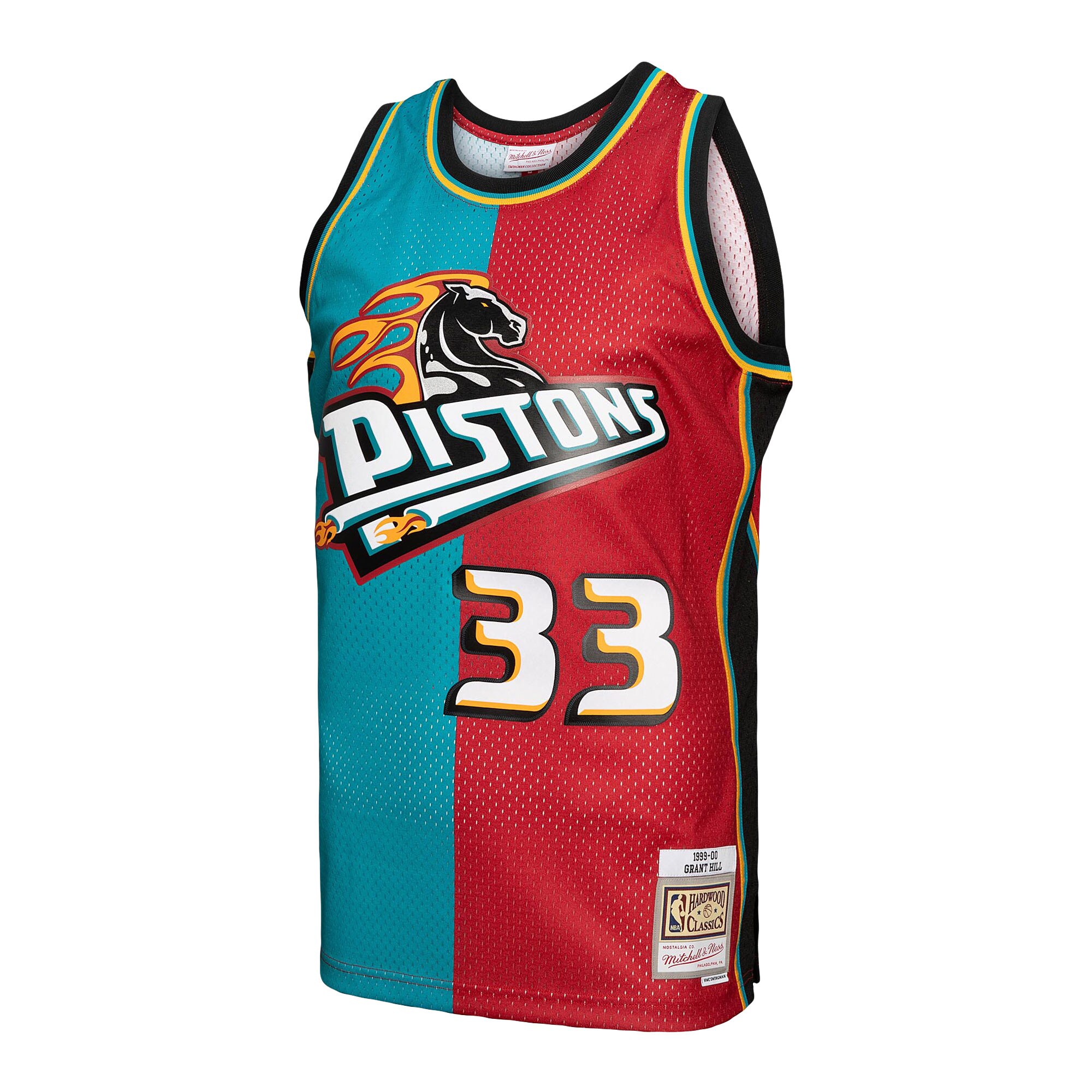 Alternative view of Grant Hill Detroit Pistons Mitchell & Ness Hardwood Classics 1999/00 Split Swingman Basketball Jersey - Teal/red