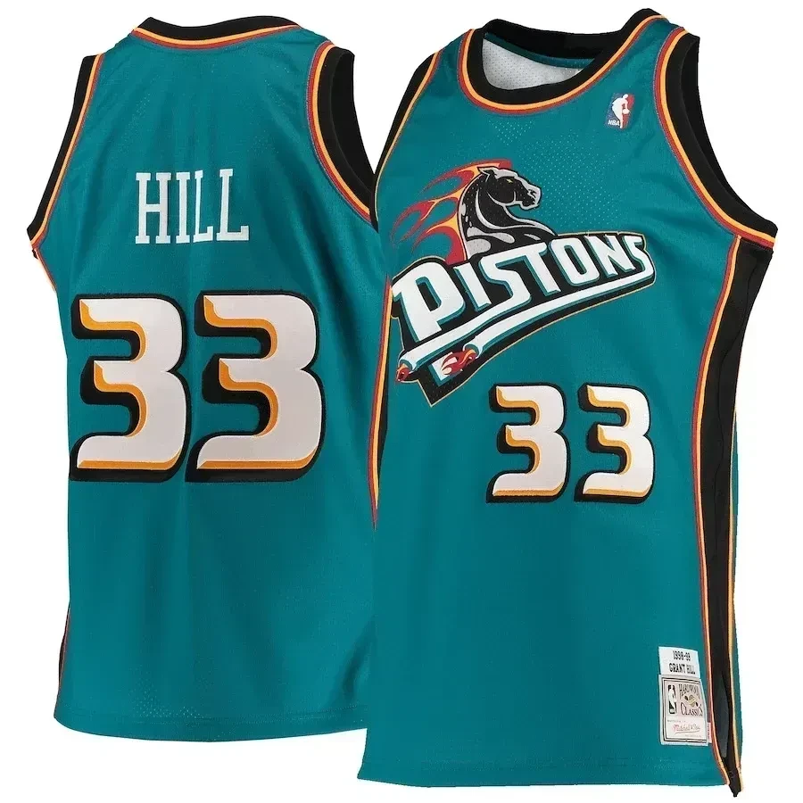 Grant Hill Detroit Pistons Mitchell & Ness Road 1998/99 Hardwood Classics Basketball Jersey - Teal - JS536 