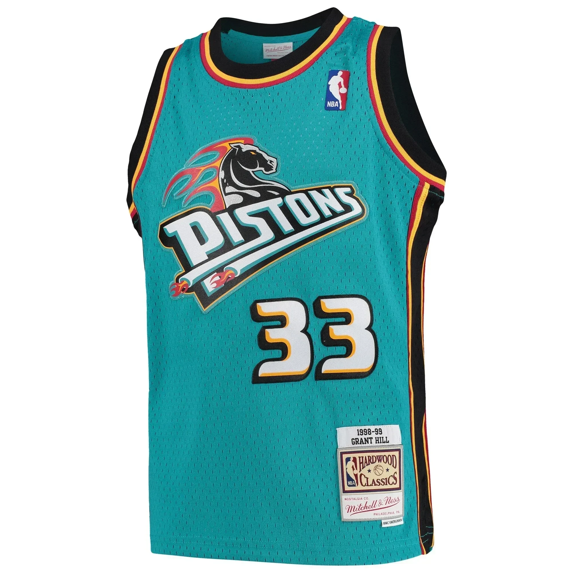 Alternative view of Grant Hill Detroit Pistons Mitchell & Ness Youth 1998-99 Hardwood Classics Swingman Basketball Jersey - Teal - JS620 