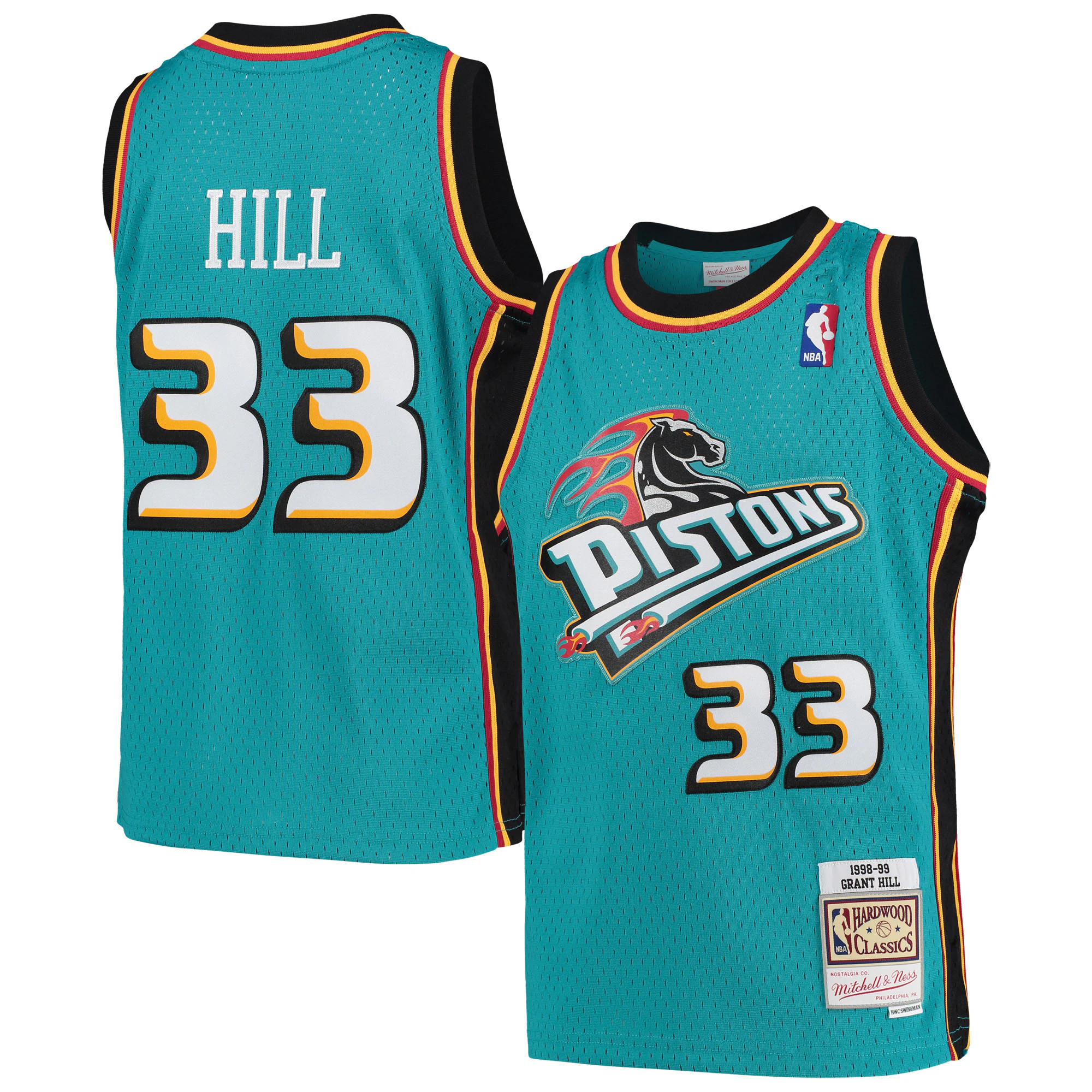 Alternative view of Grant Hill Detroit Pistons Mitchell & Ness Youth 1998-99 Hardwood Classics Swingman Basketball Jersey - Teal
