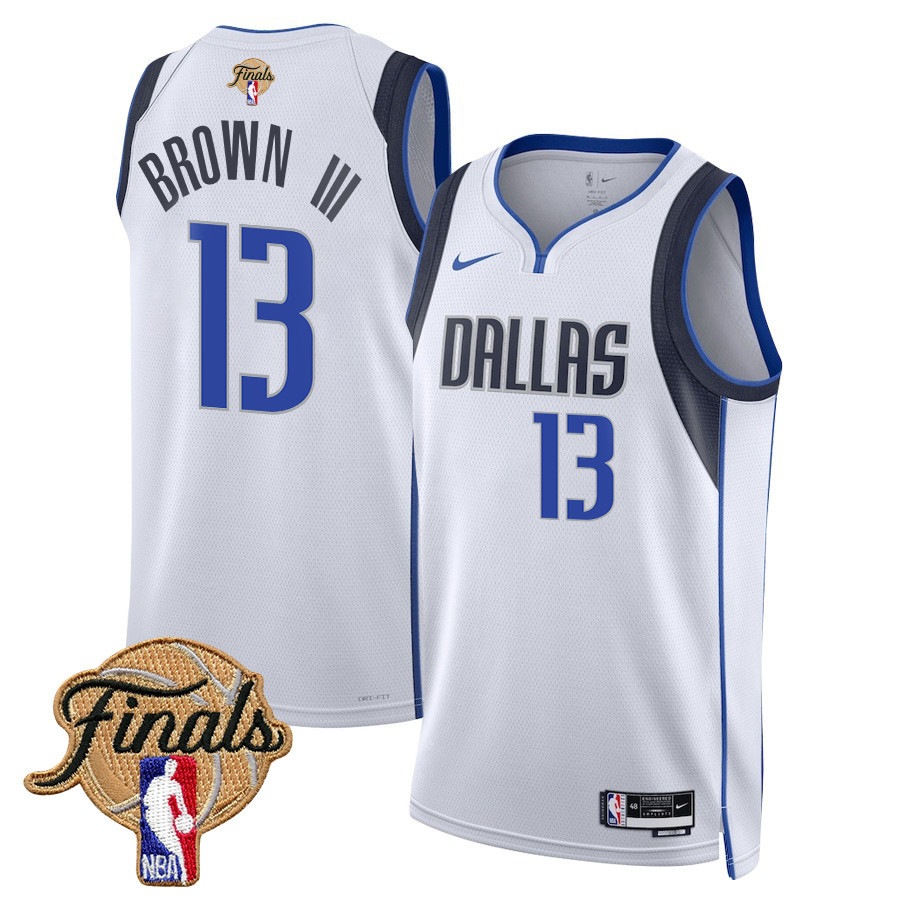 Greg Brown III 13 Dallas Mavericks 2024 FINALS PATCH Swingman Basketball Jersey - Association Edition - White - JS963 