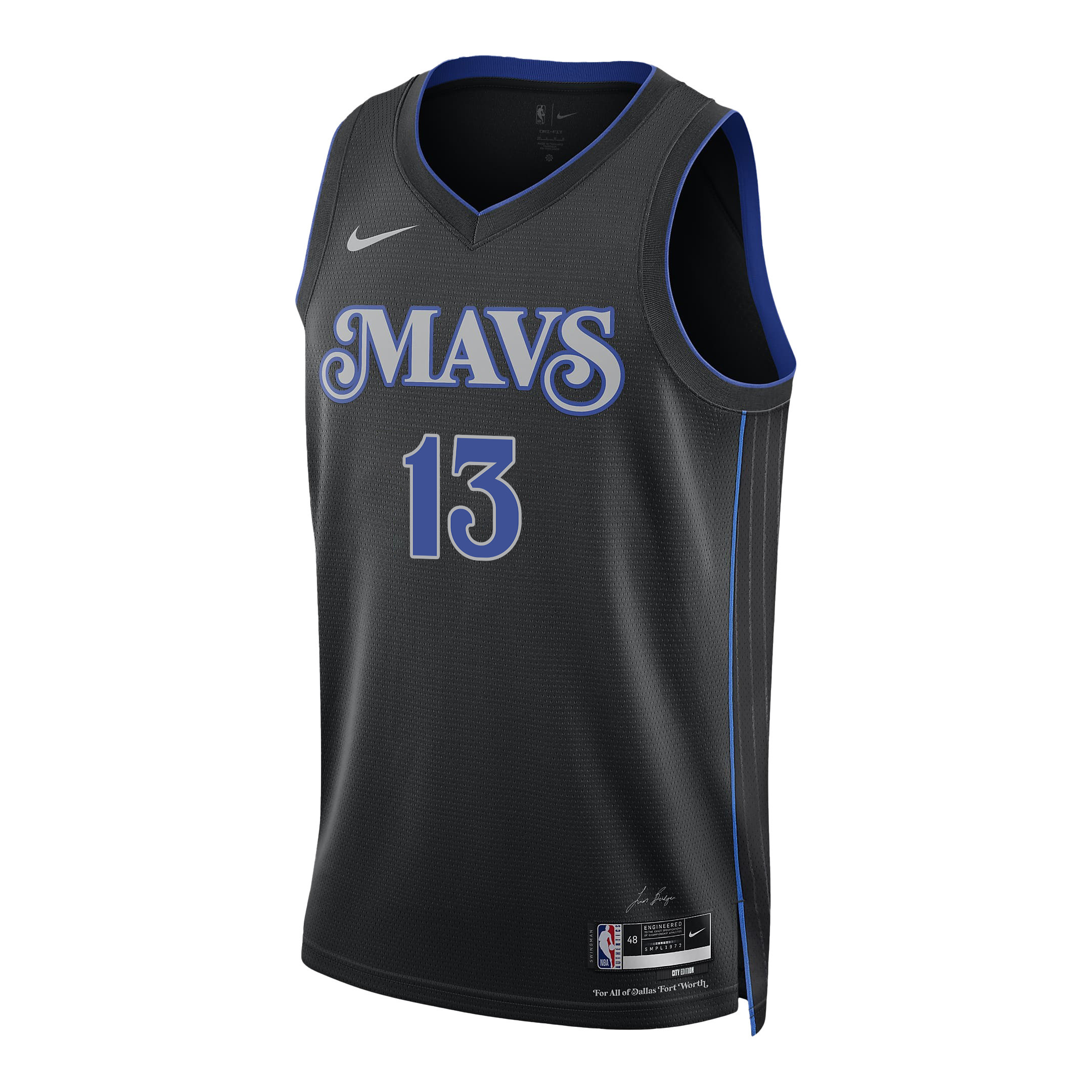 Alternative view of Greg Brown III 13 Dallas Mavericks 2024 FINALS PATCH Swingman Basketball Jersey - City Edition - Black - JS217 