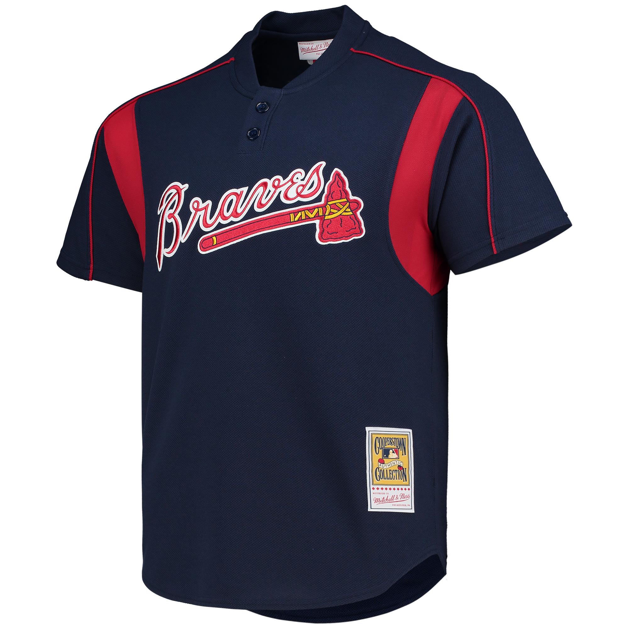 Alternative view of Greg Maddux Atlanta Braves Mitchell & Ness Cooperstown Collection Mesh Batting Practice Button-up Baseball Jersey - Navy