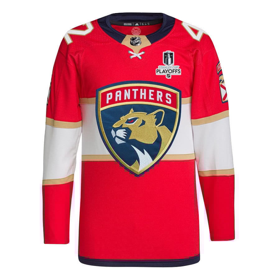 Alternative view of Gustav Forsling 42 Florida Panthers 2024 NHL Playoffs Patch Home Hockey Jersey - Men, Red - JS554 