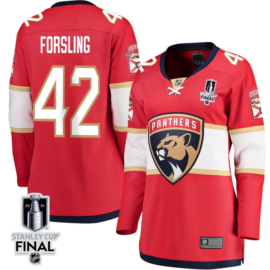 Gustav Forsling 42 Florida Panthers 2024 STANLEY CUP Final Women's Home Breakaway Hockey Jersey - Red - JS262 