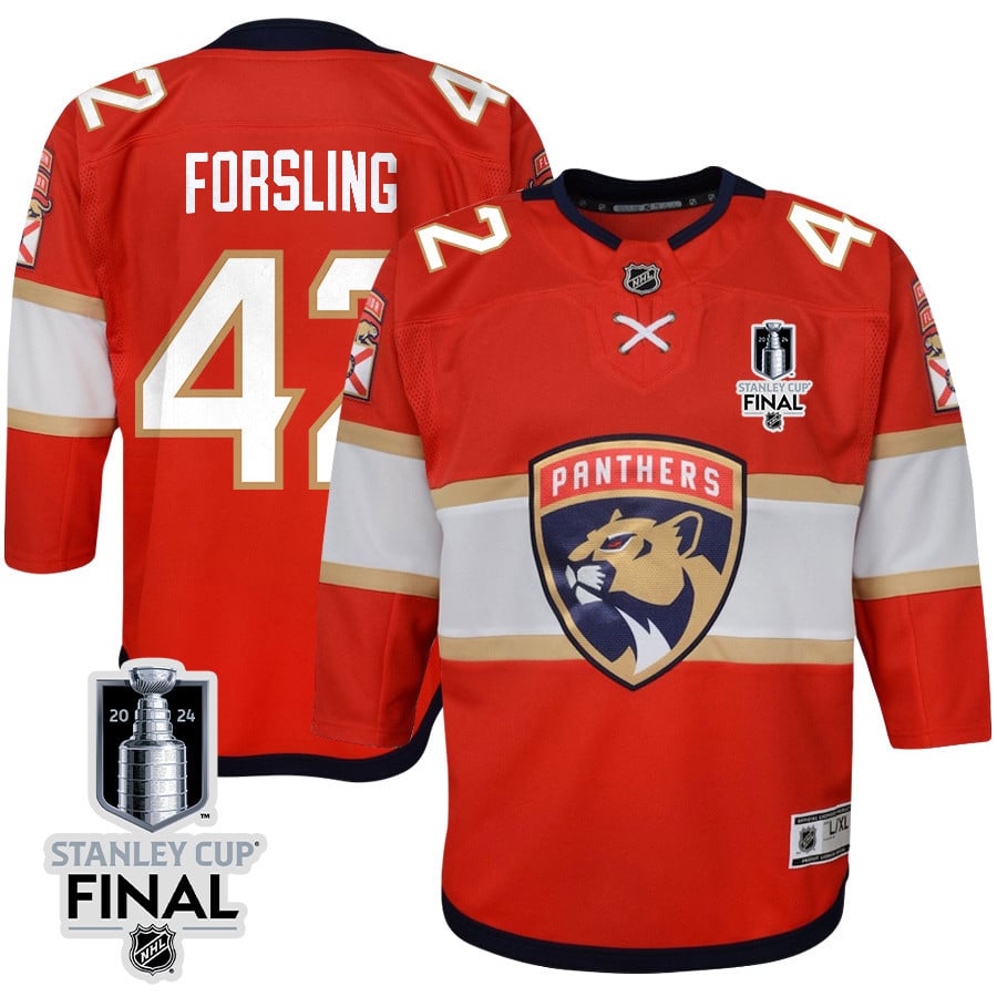 Gustav Forsling 42 Florida Panthers 2024 STANLEY CUP Final Youth Home Breakaway Hockey Jersey - Red - JS476 