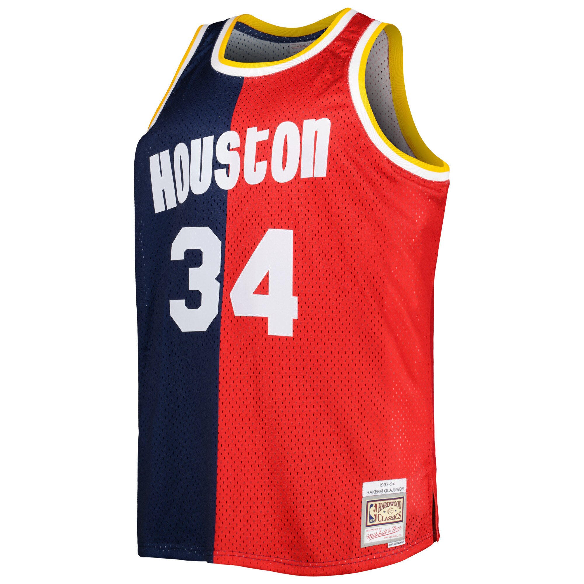 Alternative view of Hakeem Olajuwon Houston Rockets Mitchell & Ness Big & Tall Hardwood Classics 1993/94 Split Swingman Basketball Jersey - Navy/red