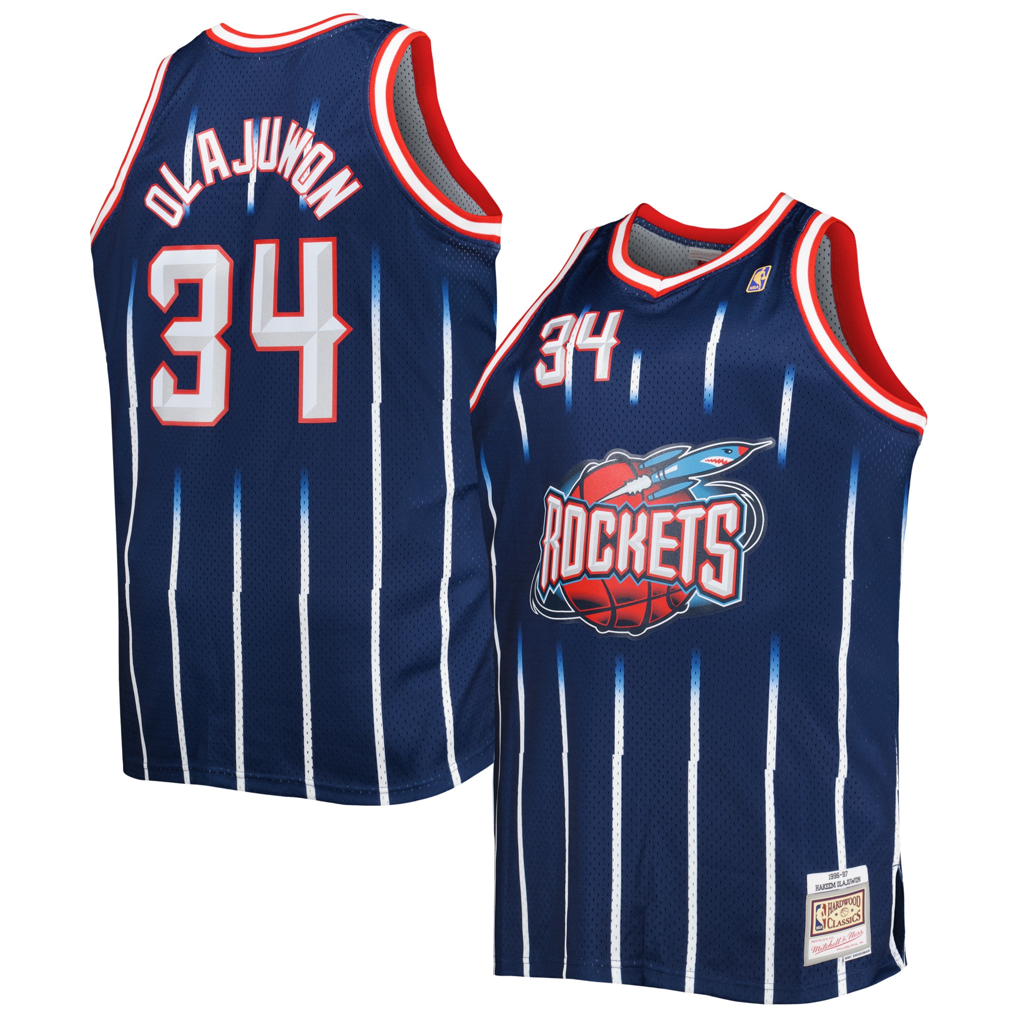 Alternative view of Hakeem Olajuwon Houston Rockets Mitchell & Ness Big & Tall Hardwood Classics 1996/97 Swingman Basketball Jersey - Navy