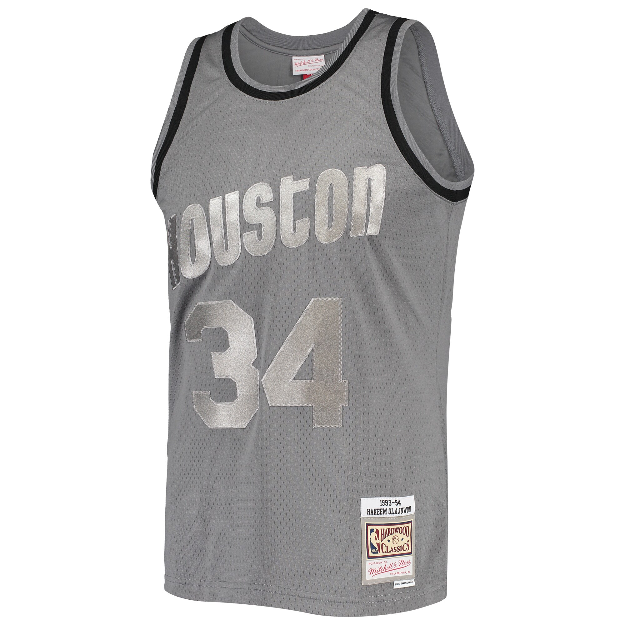 Alternative view of Hakeem Olajuwon Houston Rockets Mitchell & Ness Hardwood Classics Retired Player 1993/94 Metal Works Swingman Basketball Jersey - Charcoal